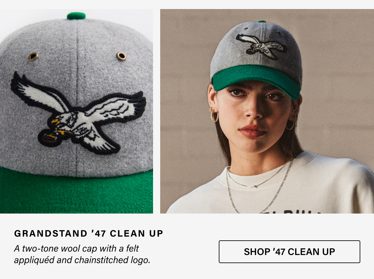 GOLDEN AGE '47 CLEAN UP A two-tone wool cap with a felt appliquéd and chainstitched logo.  SHOP '47 CLEAN UP