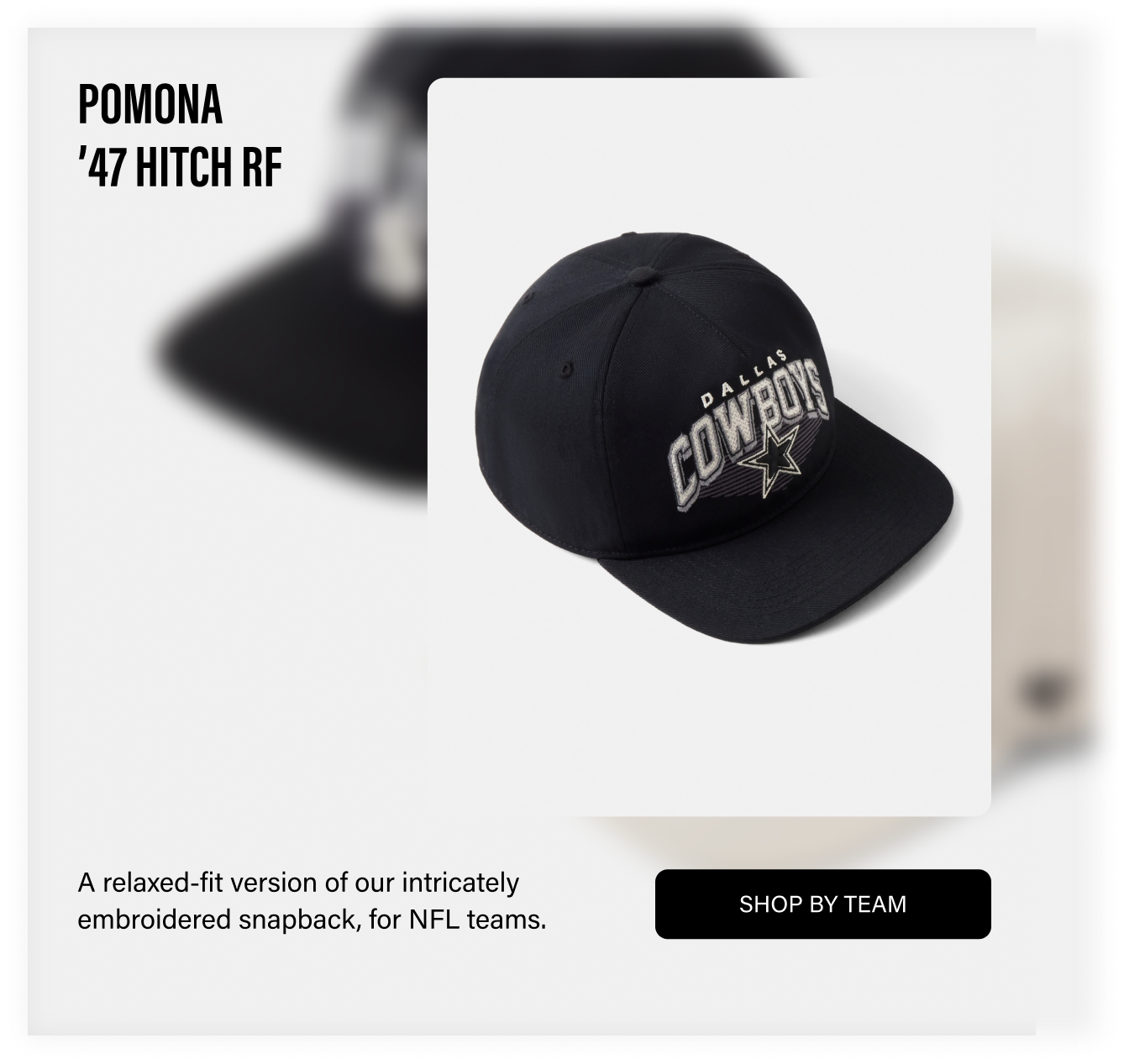 POMONA ’47 HITCH RF - A relaxed-fit version of our intricately embroidered snapback, for NFL teams.. SHOP BY TEAM