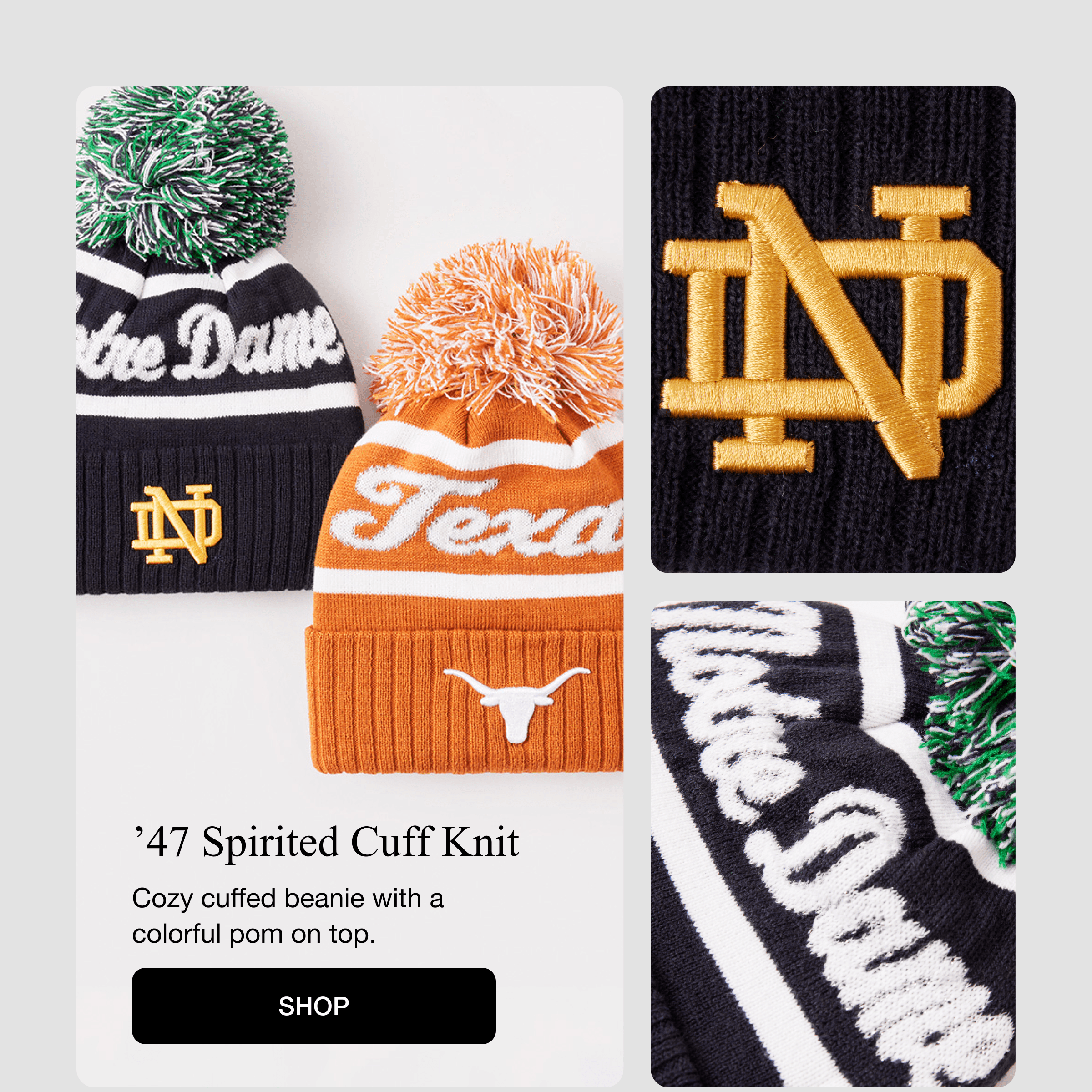 ’47 Spirited Cuff Knit - Cozy cuffed beanie with a colorful pom on top. SHOP