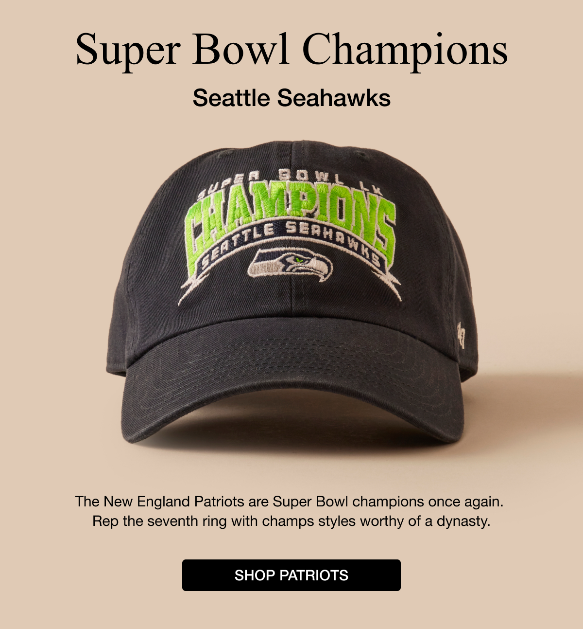 Super Bowl Champions - The Seattle Seahawks are Super Bowl champions. Celebrate the win with Champs styles made for the 12s. SHOP SEAHAWKS