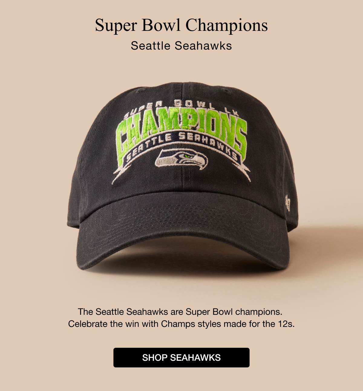 Super Bowl Champions - The Seattle Seahawks are Super Bowl champions. Celebrate the win with Champs styles made for the 12s. SHOP SEAHAWKS