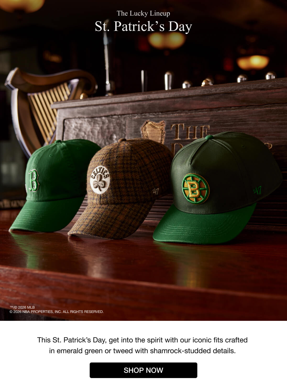 The Lucky Lineup | St. Patrick's Day | This St. Patrick’s Day, get into the spirit with our iconic fits crafted  in emerald green or tweed with shamrock-studded details.&nbsp;| SHOP NOW