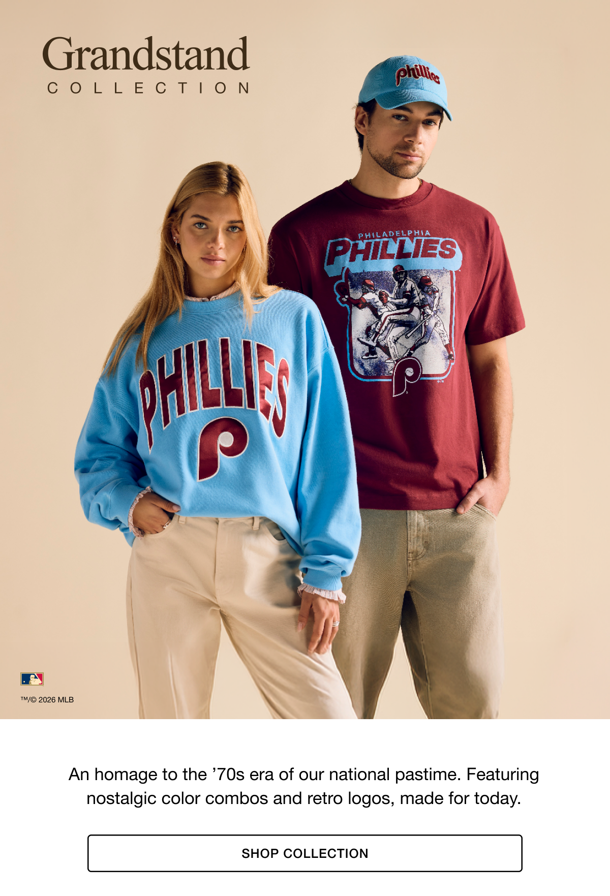 Grandstand collection - An homage to the 70s era of our national pastime. Featuring nostalgic color combos and retro logos, made for today. SHOP COLLECTION
