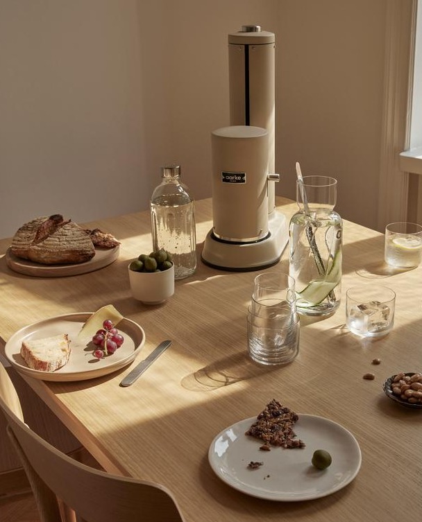 Aarke Nesting Carafe and Nesting Glassware, and carbonator pro sand