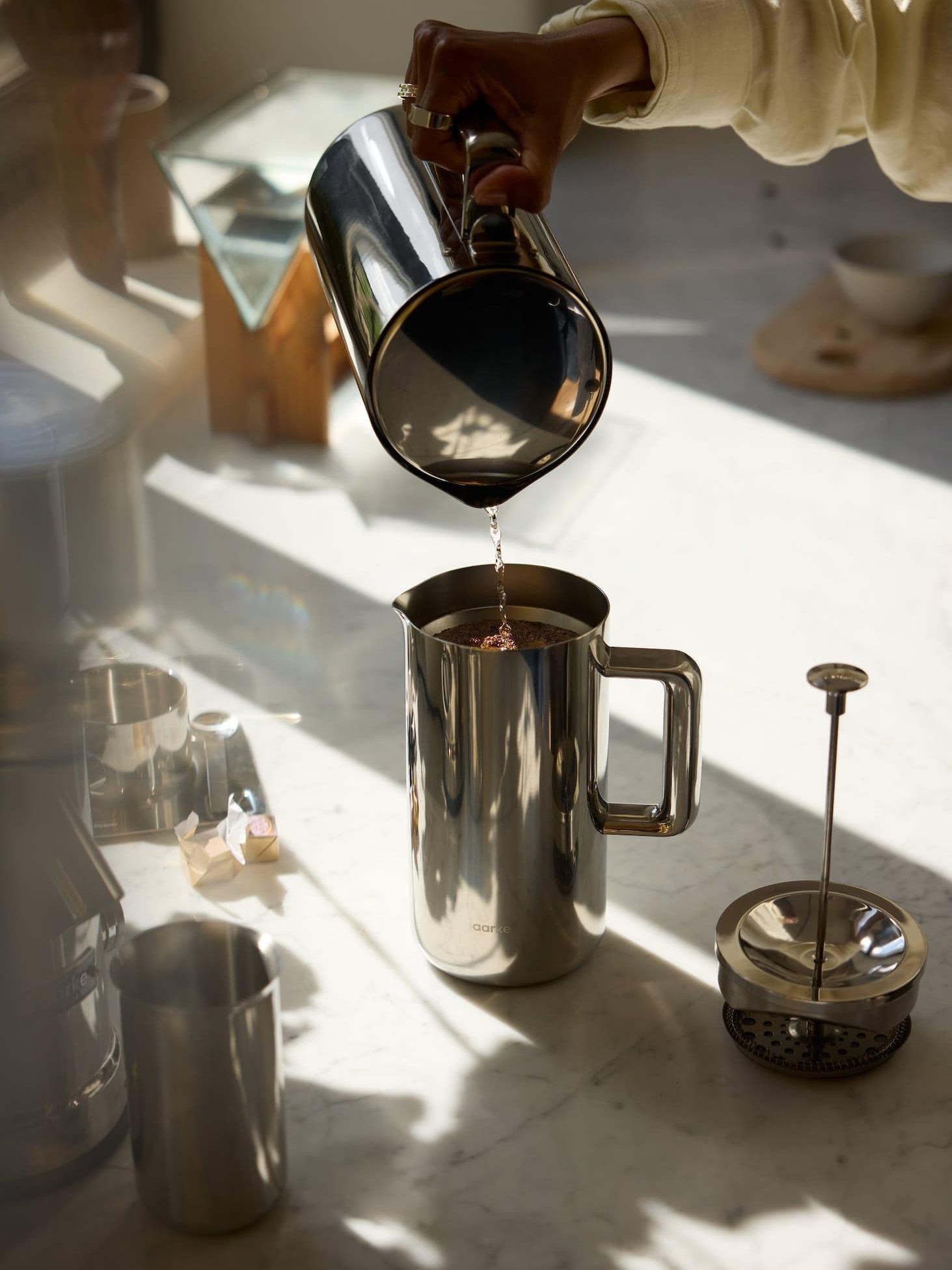 Pouring water into Coffee Press