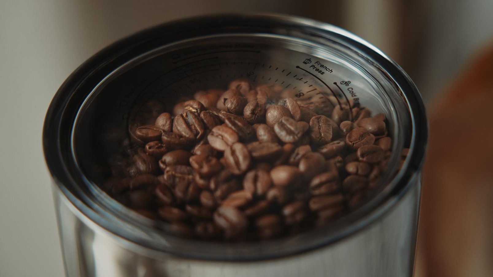 Coffee beans in Aarke Coffee Grinder