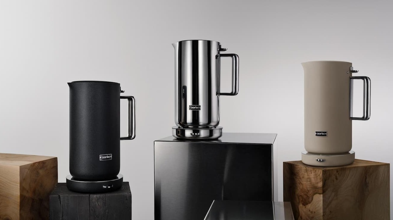 Aarke Kettle in Matte Black, Stainless Steel and Sand