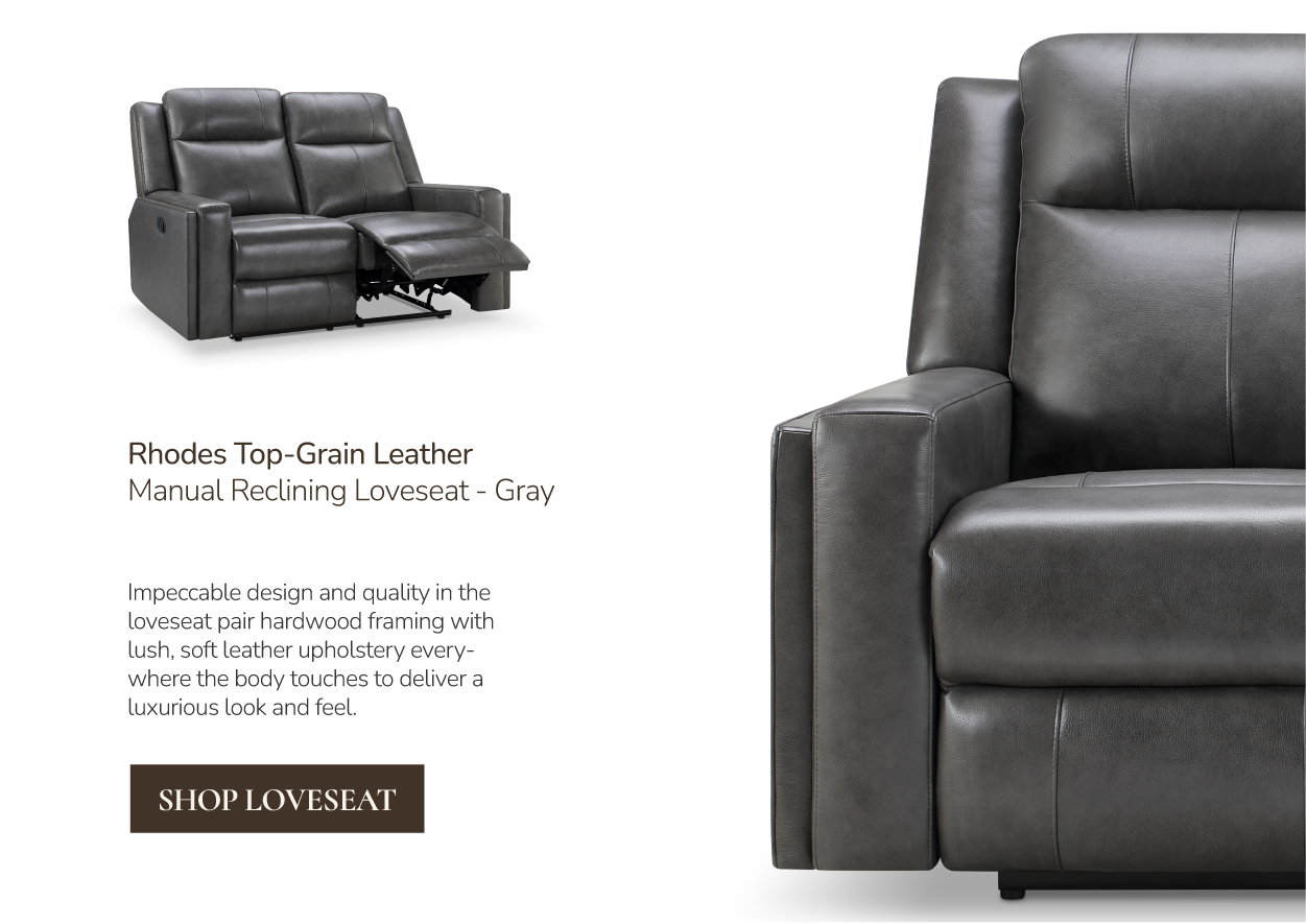 Rhodes Top-Grain Leather Manual Reclining Loveseat