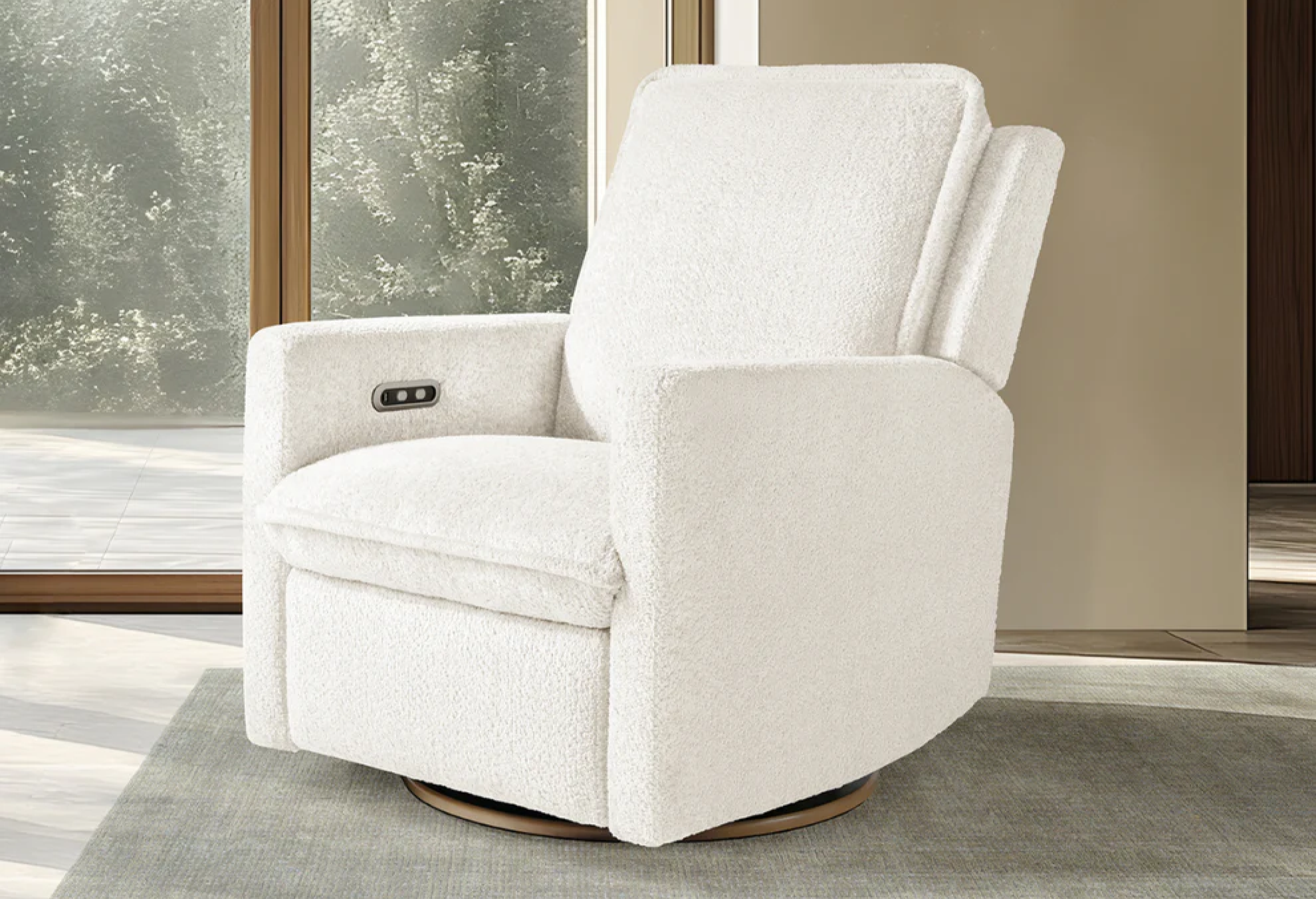 Ayden Boucle Swivel Glider Power Recliner - White