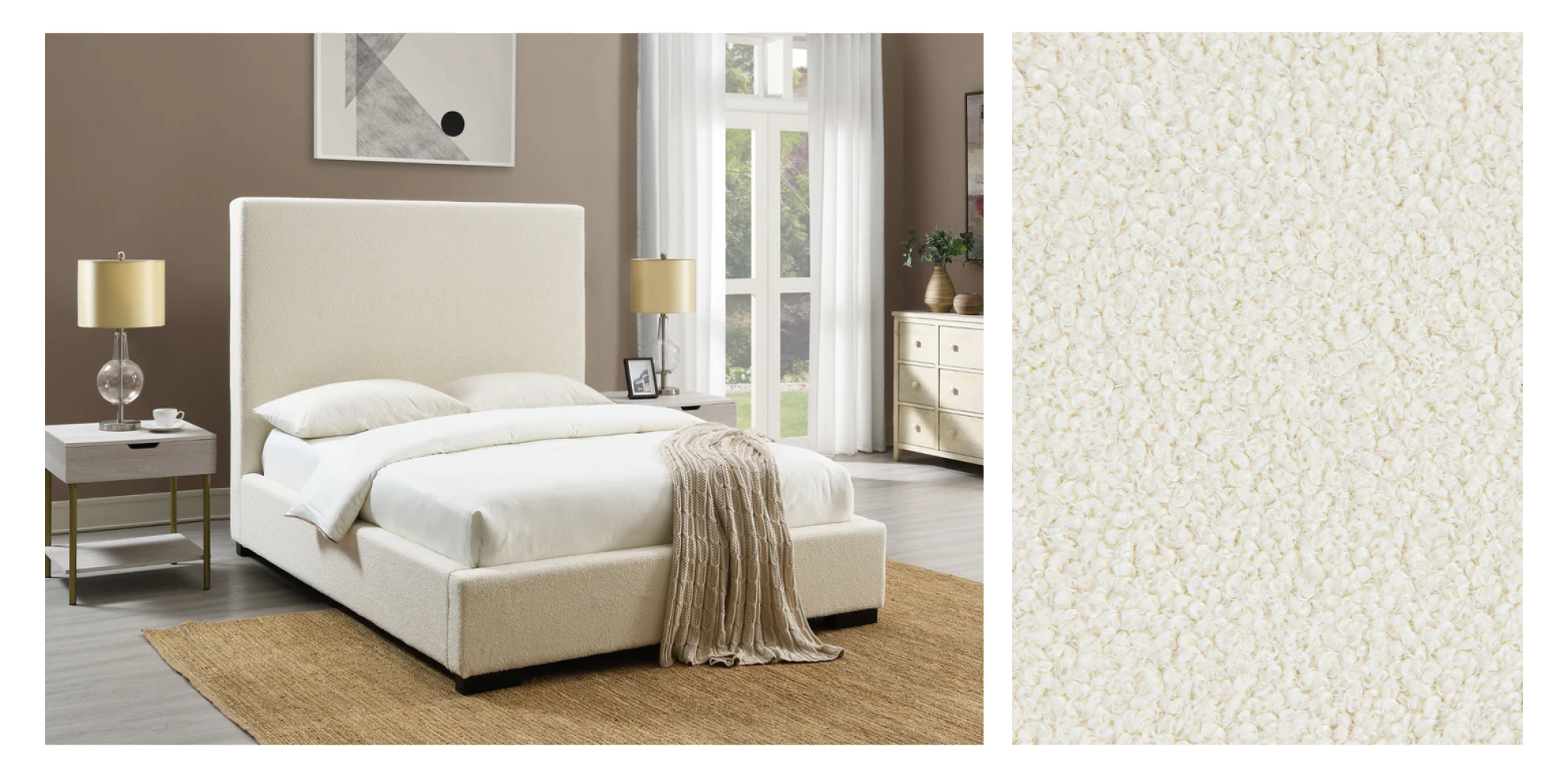 JoJo Fletcher Luciano Bouclé Fabric Bed - Queen - Ivory