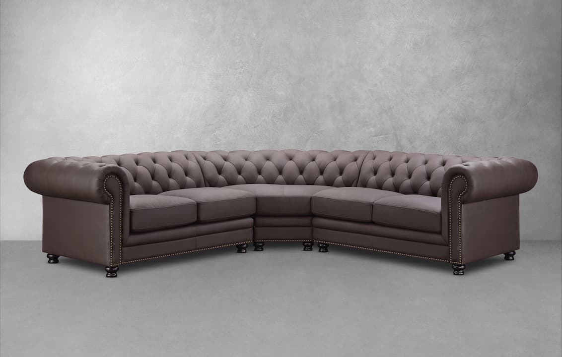 Culver 3pc Leather Chesterfield Sectional, Brown