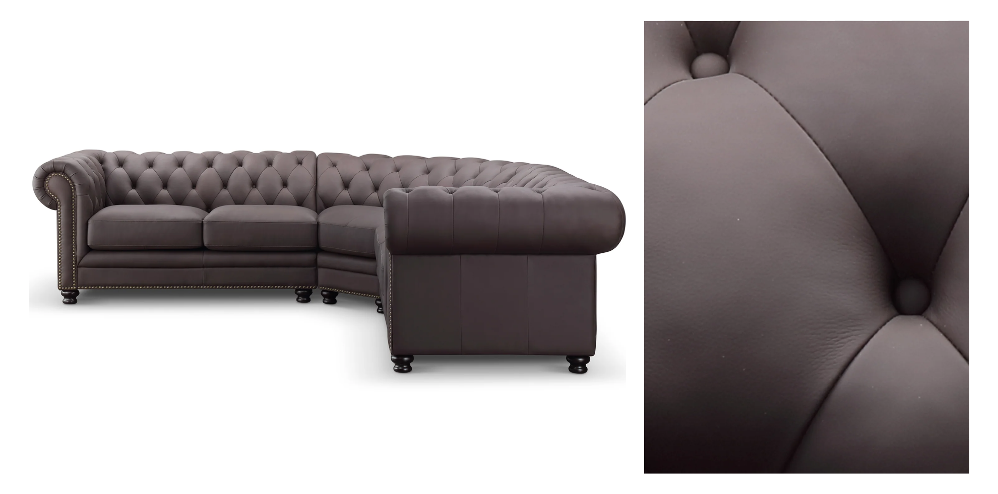 Culver 3pc Leather Chesterfield Sectional, Brown