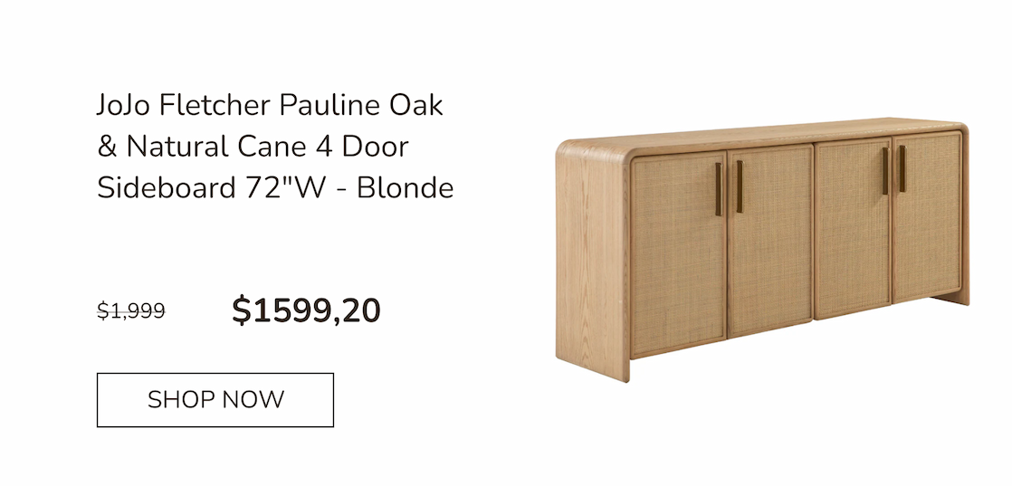 JoJo Fletcher Pauline Oak & Natural Cane 4 Door Sideboard 72"W - Blonde