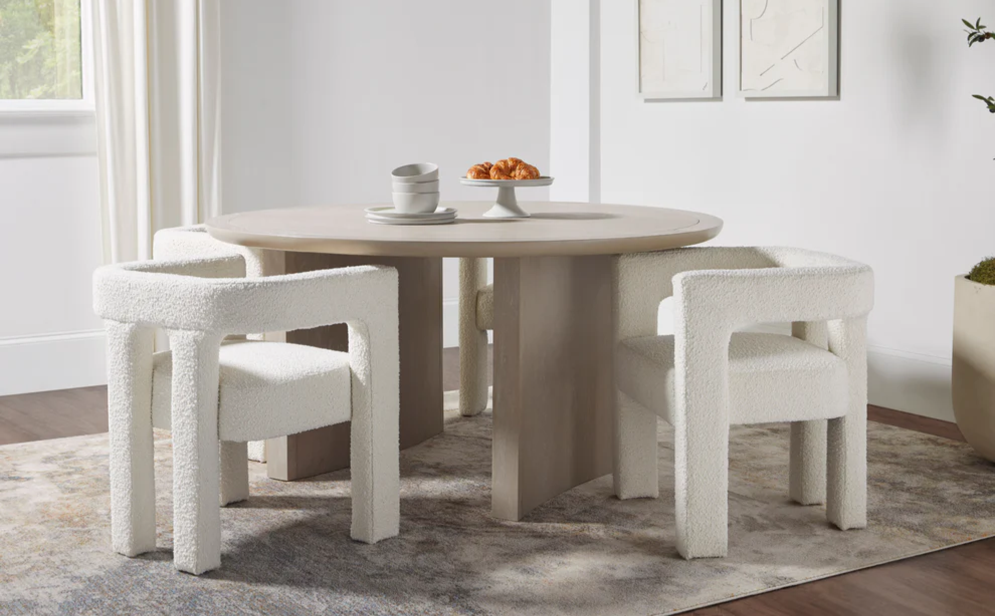 Mandy 5-pc Round Dining Set with Bouclé Chairs
