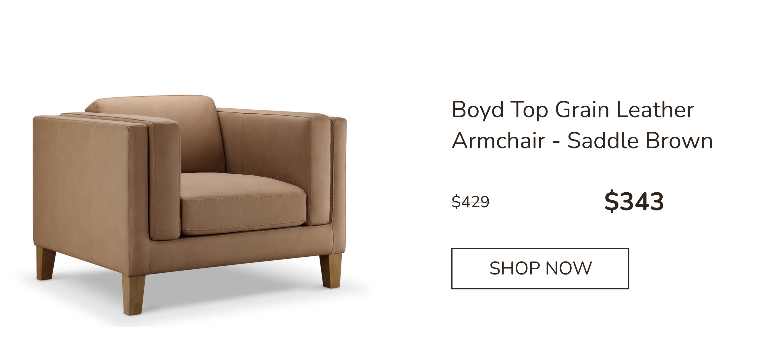 Boyd Top Grain Leather Armchair - Saddle Brown