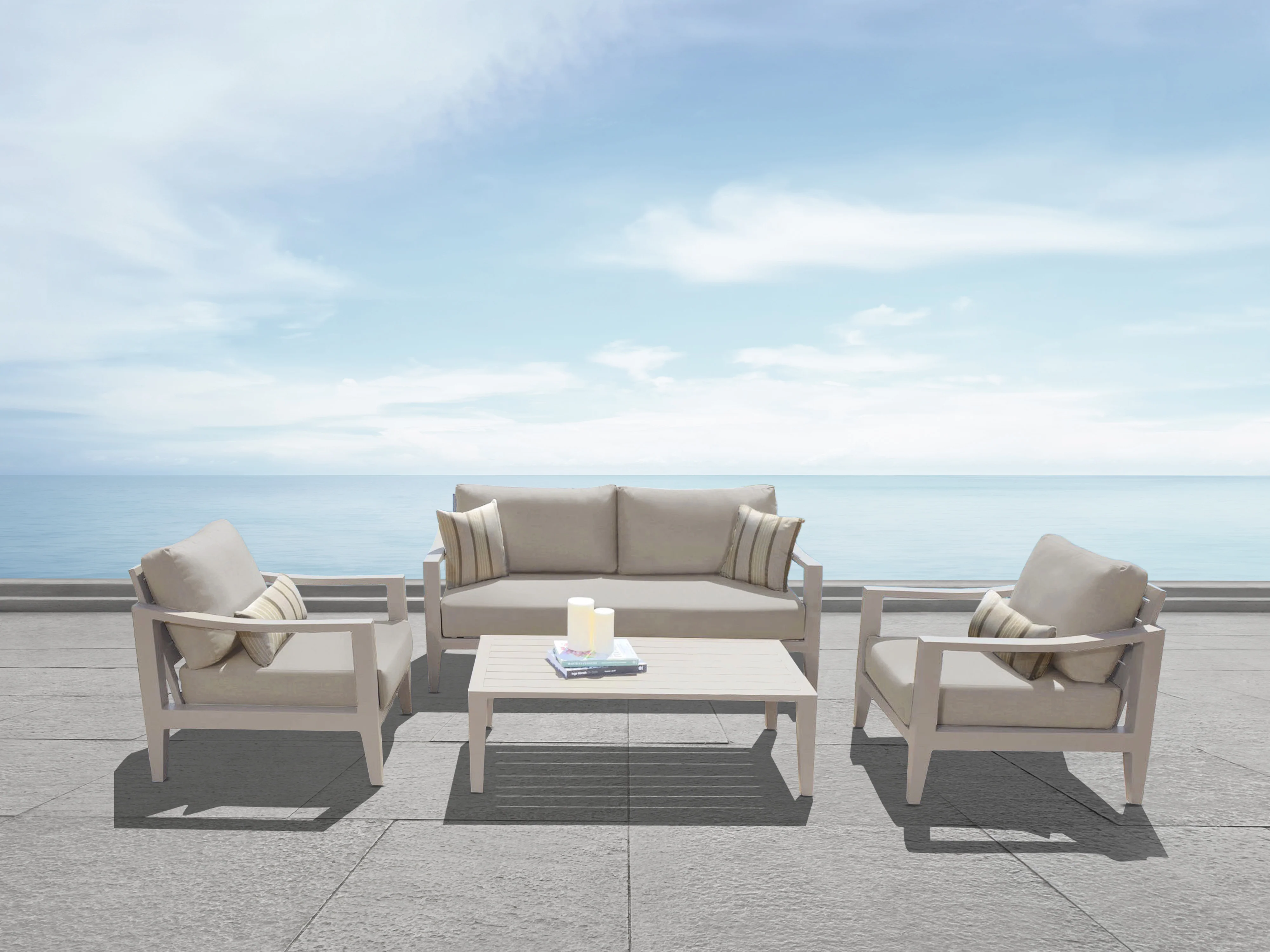 Image of Hyland Hills 4-pc Outdoor Seating Set - Beige Aluminum