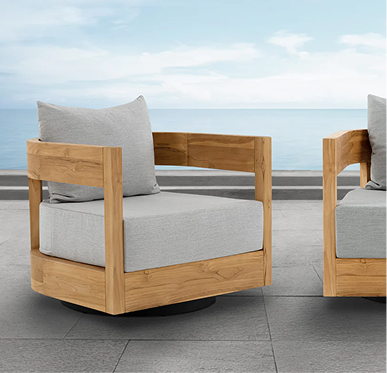 Santino® Outdoor Swivel Rocking Armchair - Gray Fabric with Teak Frame