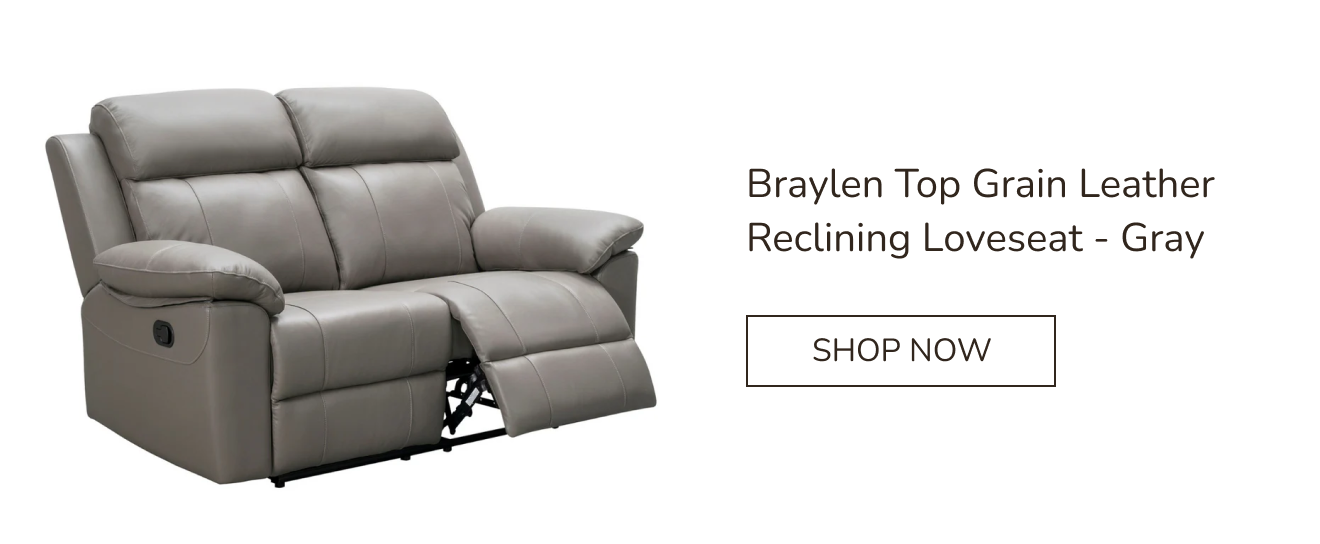 Braylen Top Grain Leather Reclining Loveseat - Gray