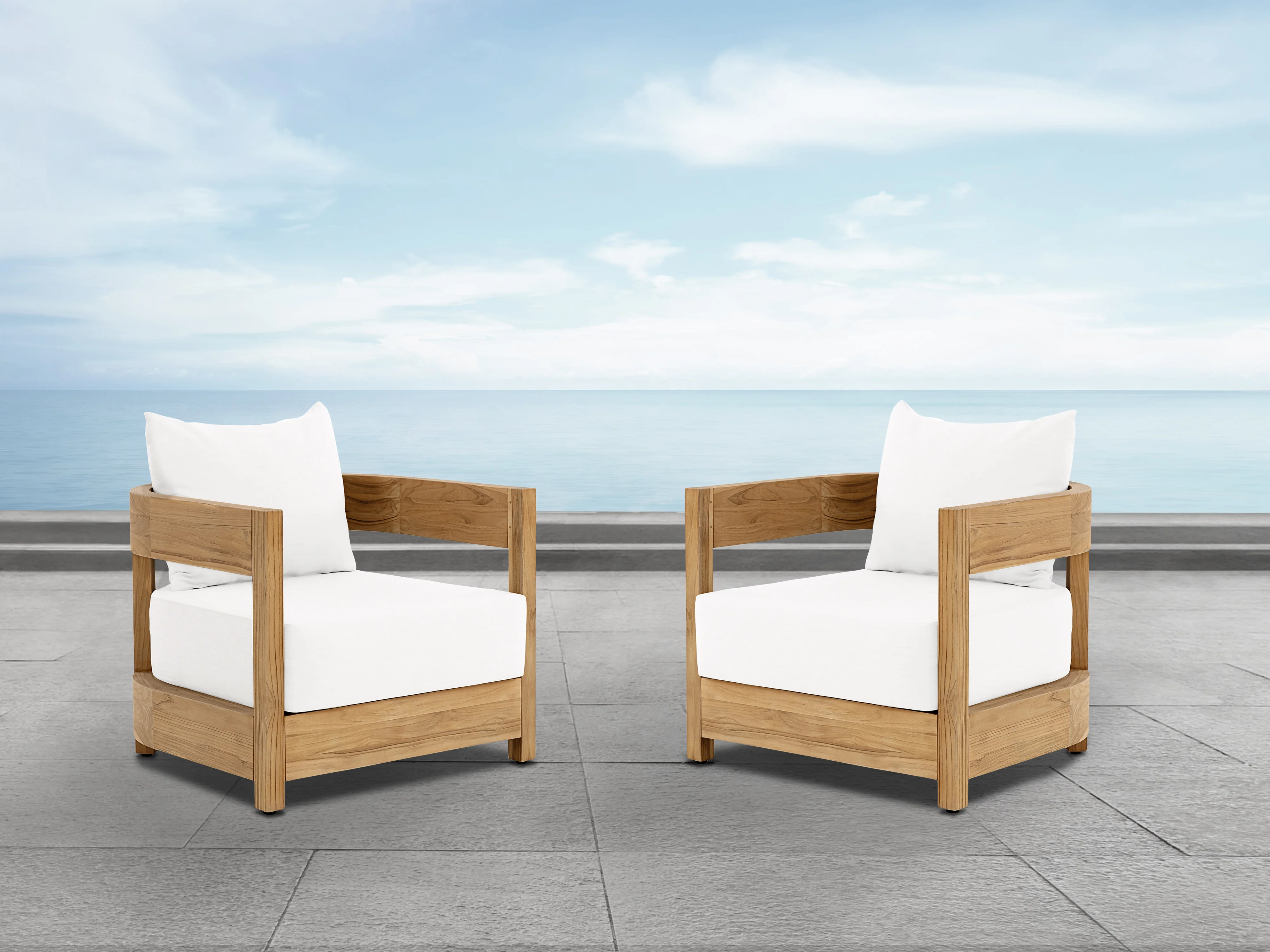 Image of Santino® Outdoor Armchair - White Fabric with Teak Frame