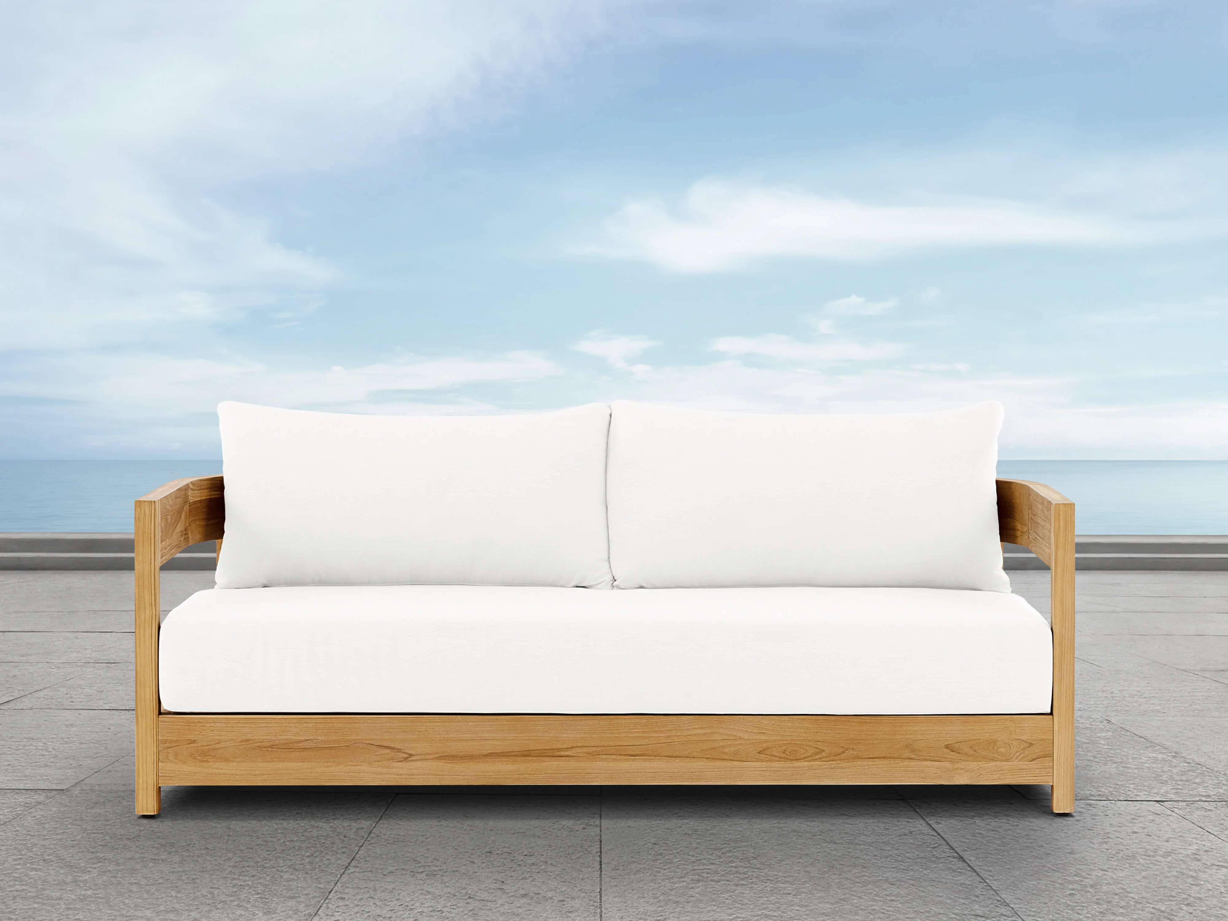 Image of Santino® Outdoor Sofa - White Fabric with Teak Frame