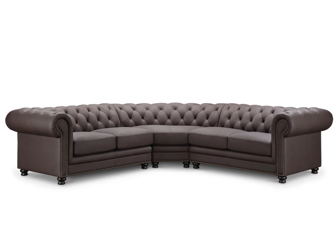 Culver 3pc Leather Chesterfield Sectional, Brown