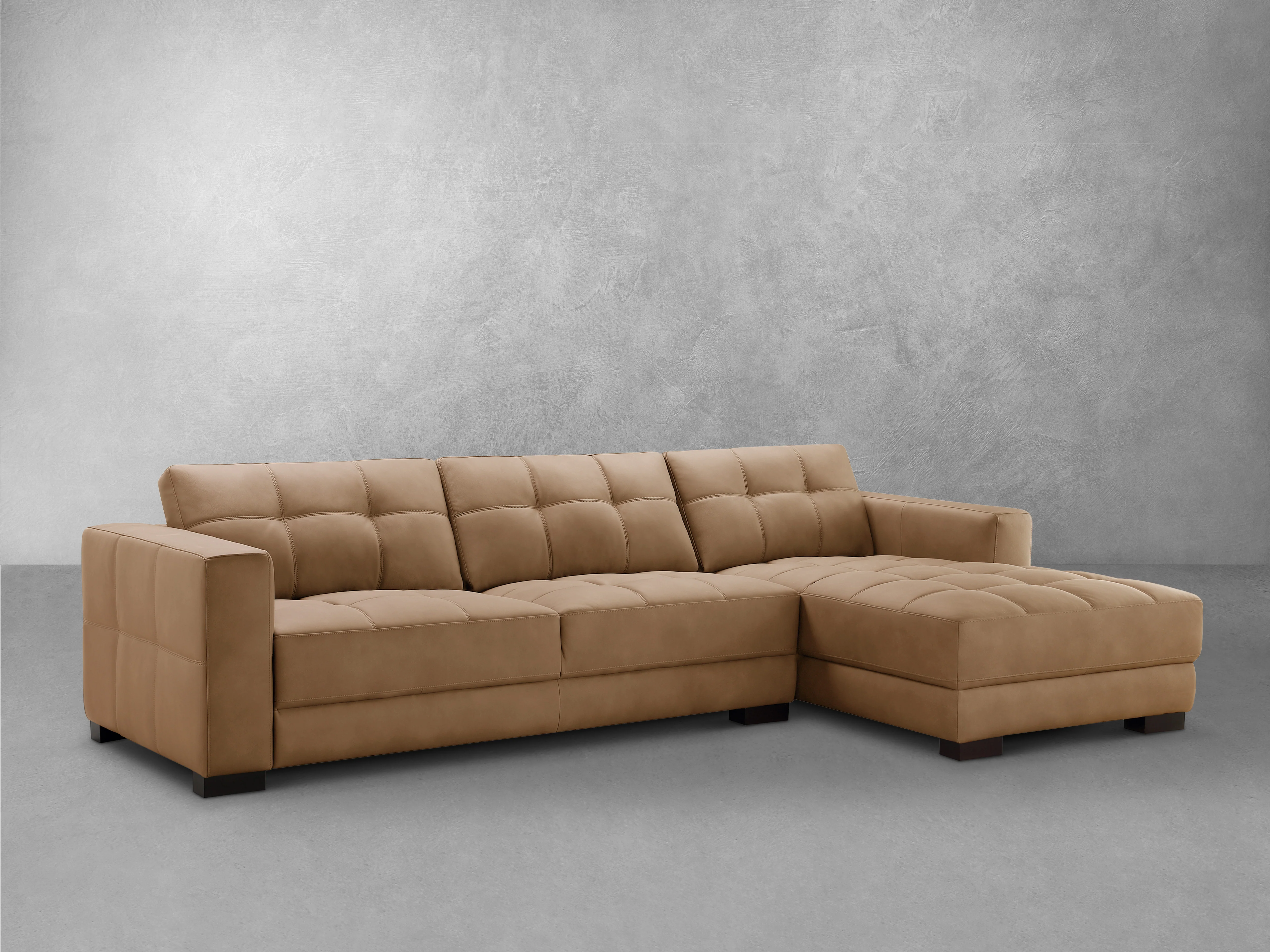 Image of Klyden Leather Chaise Sectional, Saddle Brown