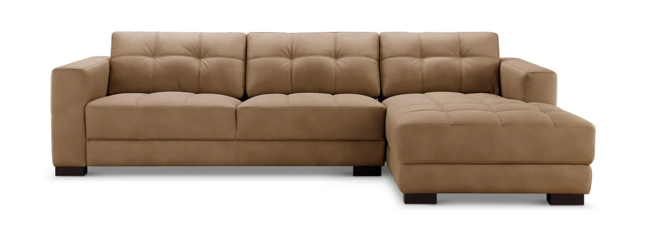 Klyden Leather Chaise Sectional, Saddle Brown