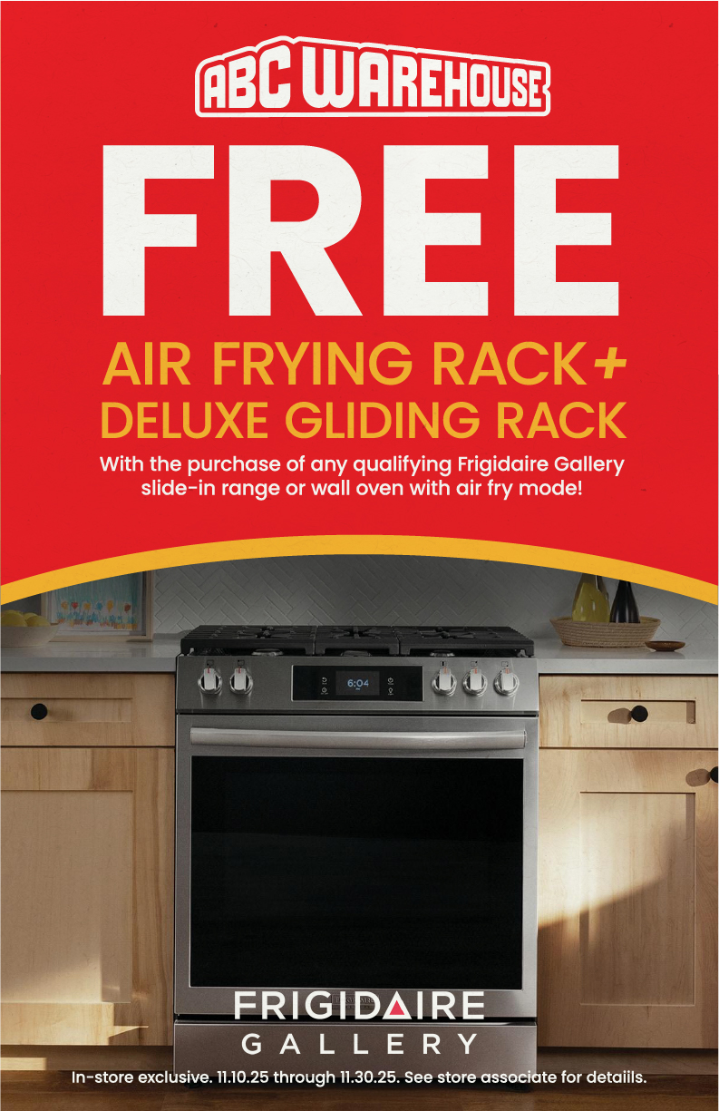 Free air frying rack + deluxe gliding rack with purchaes of any qualifying frigidaire gallery slide in range or wall over with air fry mode