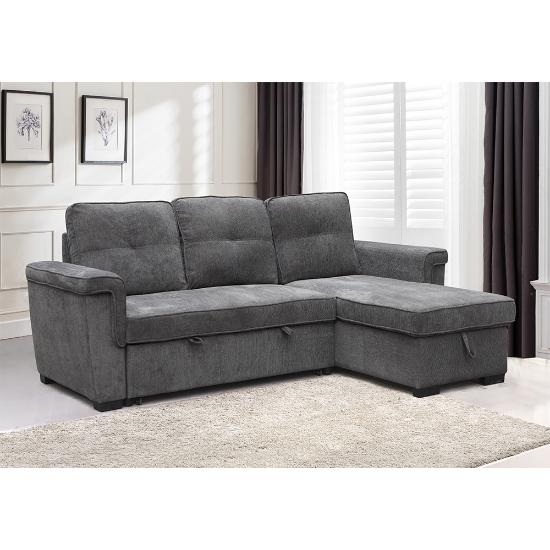 Naomi Sleeper Sofa Chaise with Charcoal grey fabric cover