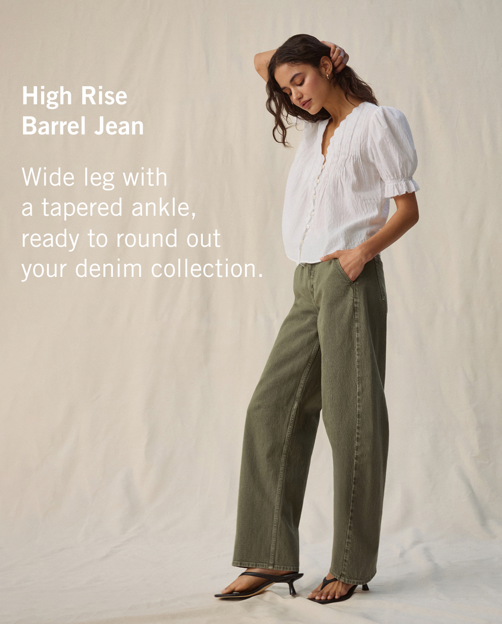 High Rise Barrel Jean Wide leg with a tapered ankle, ready to round out your denim collection.