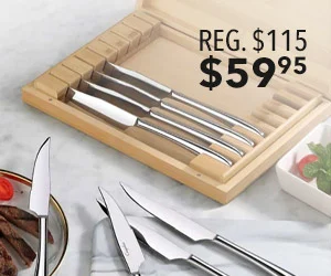 Cangshan Rain II Series 8-Piece Stainless Steel Steak Knife Set w/ Bamboo Storage Chest