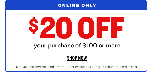 ONLINE ONLY $20 OFF your purchase of $100 or more