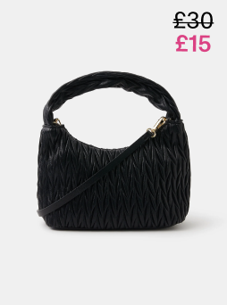 Ruched Faux Leather Handbag Black