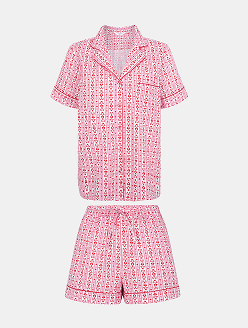 Heart Print Cotton Shorts Pyjama Set Pink