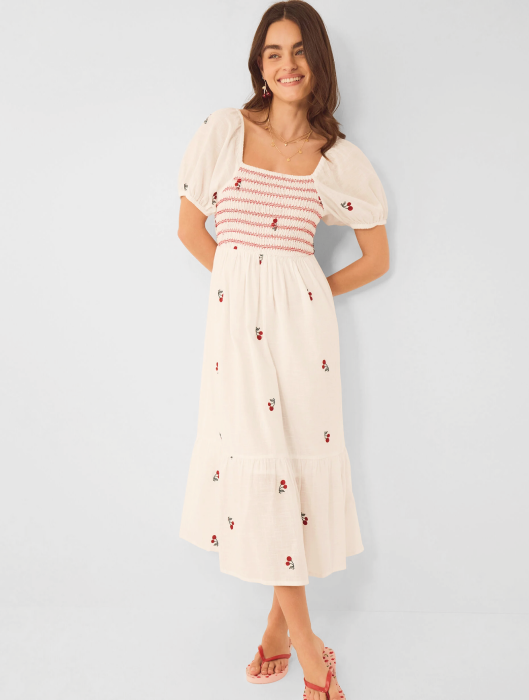 Cherry Print Tassel Tie Mini Dress Blue