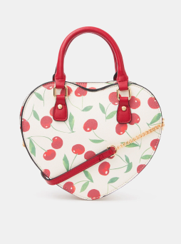 Cherry Print Heart Crossbody Bag
