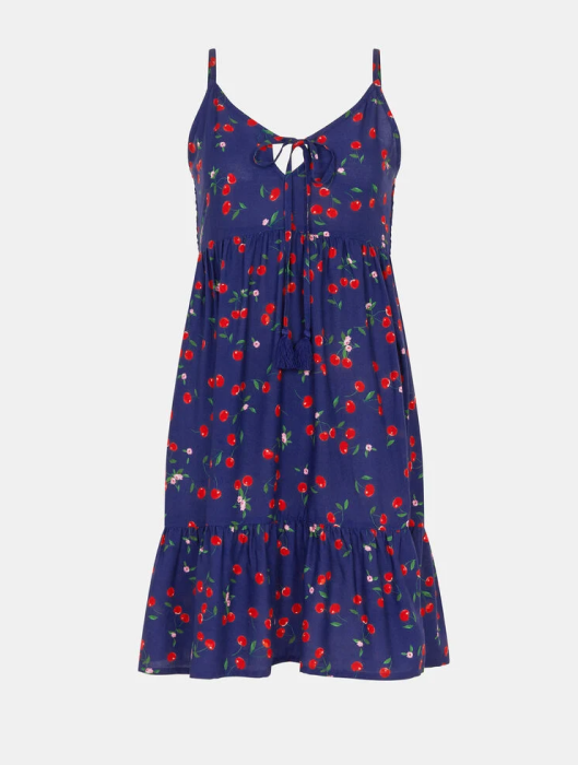 Puff Sleeve Cherry Embroidered Midi Dress White