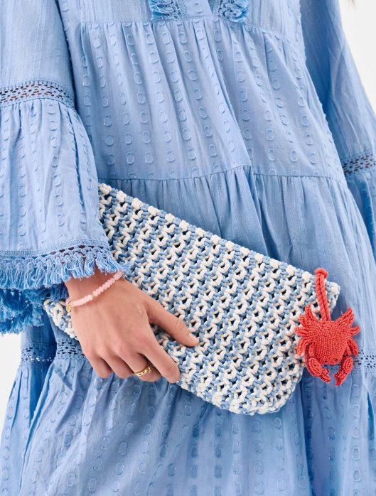 Crab Charm Macrame Clutch Bag
