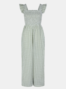 Gingham Print Frill Jumpsuit Green