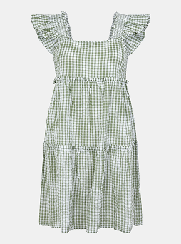 Gingham Print Frill Mini Dress Green