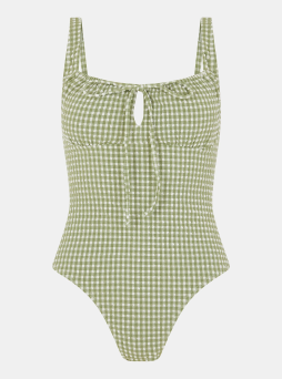 Gingham Seersucker Swimsuit Green