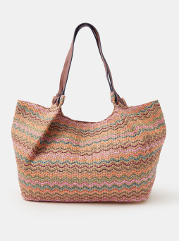 Stripe Raffia Tote Bag
