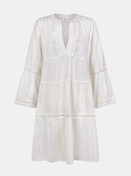 Flute Sleeve Shimmer Tiered Mini Dress Ivory