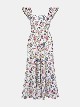 Floral Print Tiered Maxi Dress Ivory