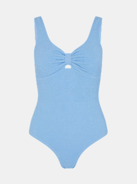 Knot Front Crinkle Textured Swimsuit Blue