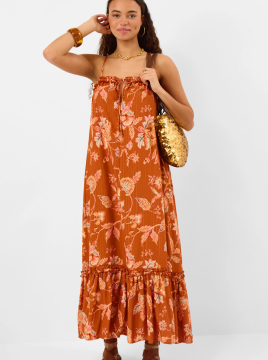 Sleeveless Floral Shimmer Maxi Dress Orange