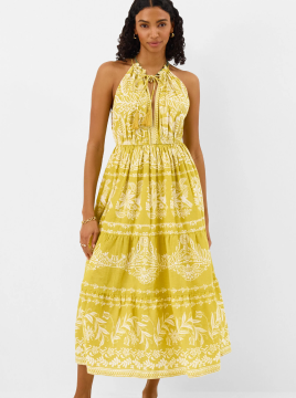 Halter Neck Floral Print Midi Dress Green