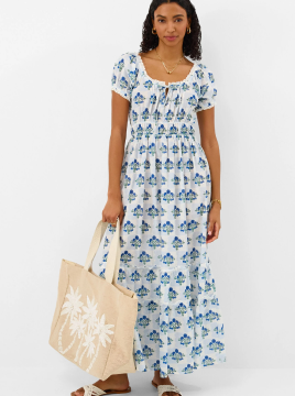 Off The Shoulder Floral Midi Dress Ivory
