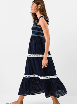 Smocked Lace Midi Dress Blue