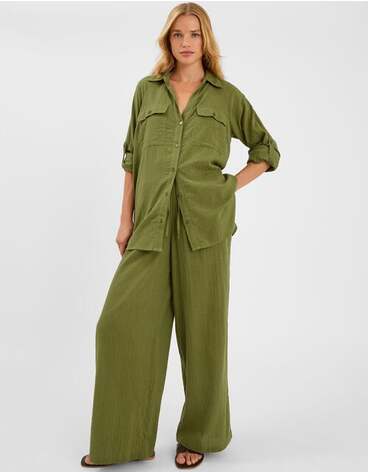 Wide Leg Beach Trousers Green